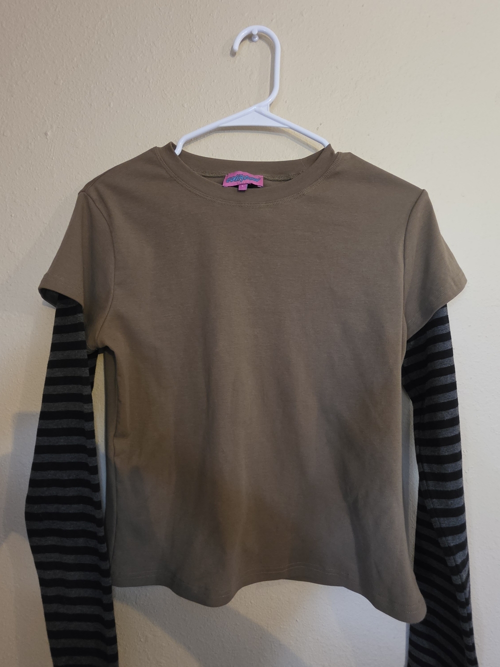 Edikted Layered-Look Long Sleeve Tee in Green with Black Stripes
